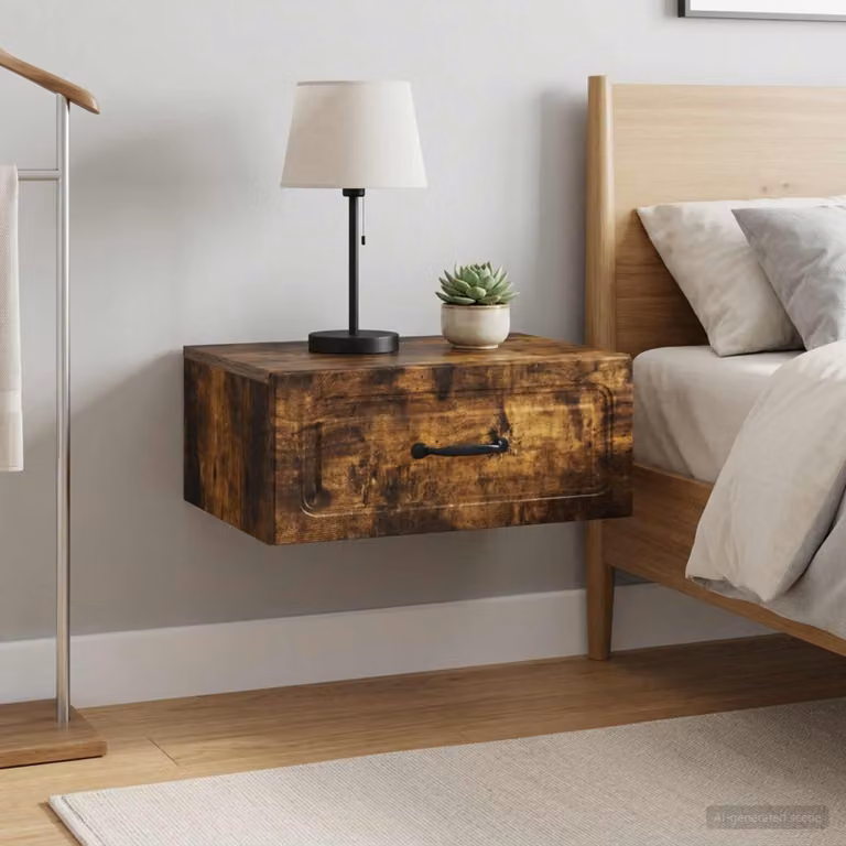 Set di 2 comodini sospesi vidaXL Rovere Fumo L: 49 cm, P: 34,5 cm, H: 20 cm