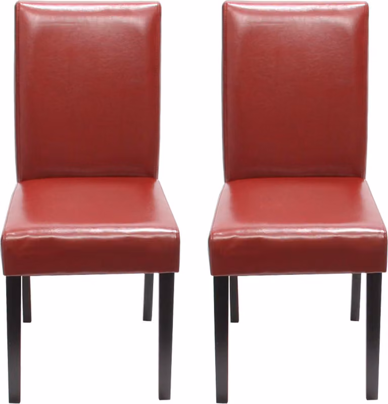 set di 2 sedie per sala da pranzo Sedia da cucina Littau ~ pelle, rosso, gambe scure