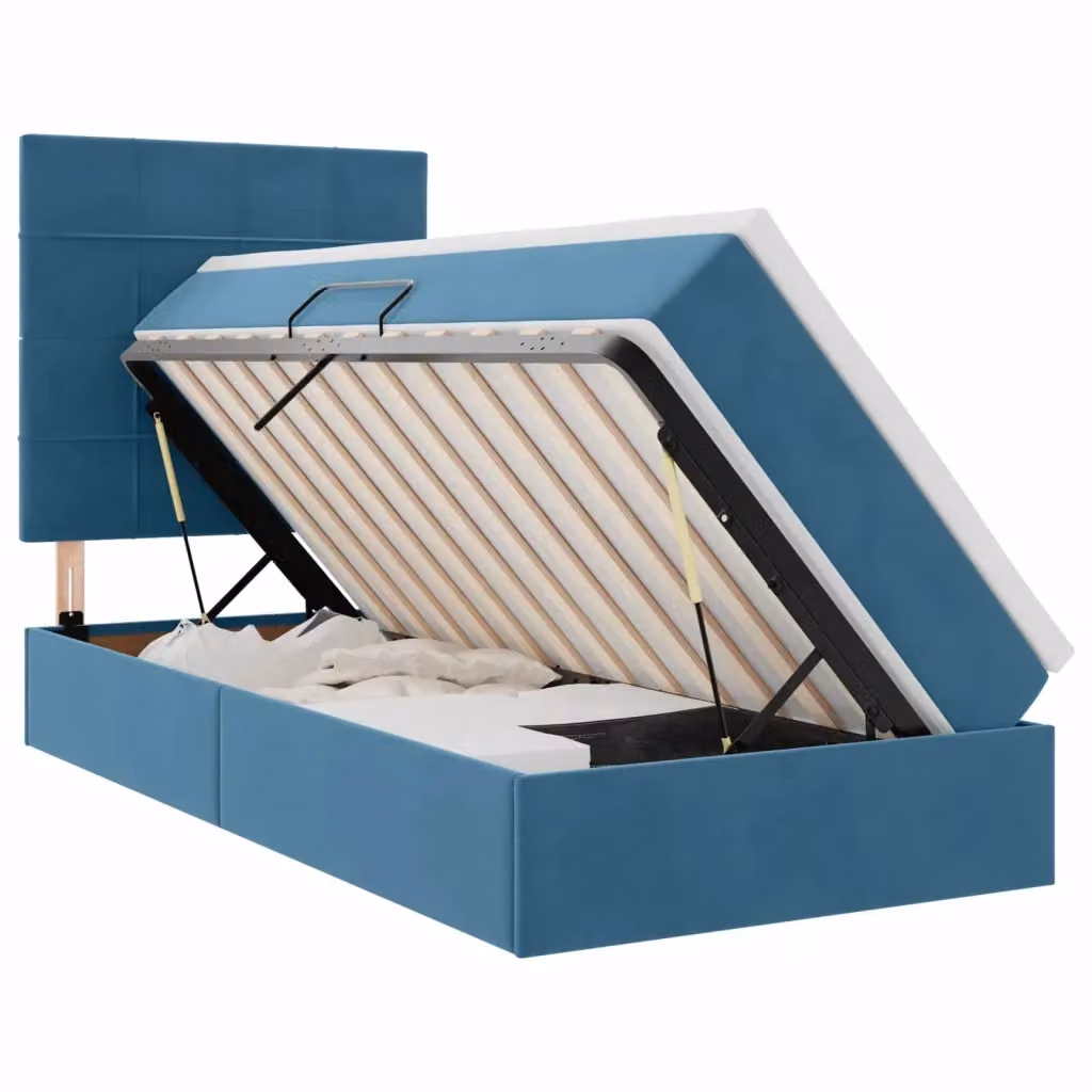 Letto con contenitore e illuminazione LED vidaXL in velluto blu, L/P/H: 100 x 200 x 128 cm – 2