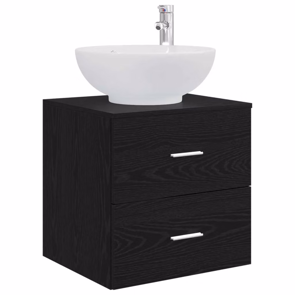 Mobile Lavabo da Parete Moderno vidaXL in Rovere Nero con Cassetti e Ante L/P/H: 49,5 x 44,5 x 66,5 cm – 2