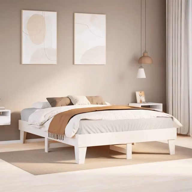 Letto senza materasso Design Mania in legno massello di pino bianco stile rustico L 140 cm x P 190 cm