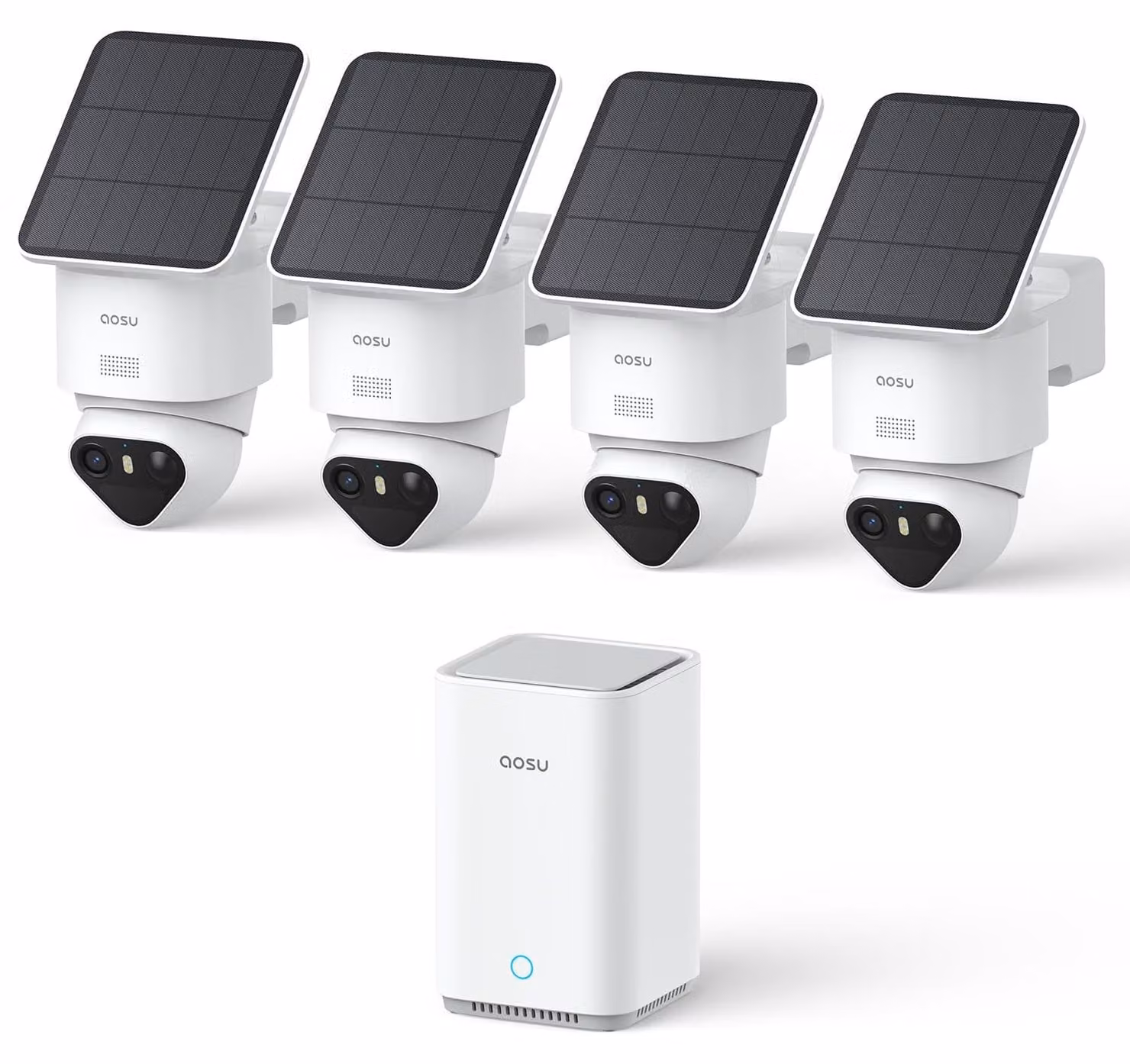 Kit di telecamere da esterno wireless - 4 pezzi, 8 MP, panoramica a 360°, alimentazione a energia solare con batteria integrata, visione notturna a colori, ideale per casa e giardino