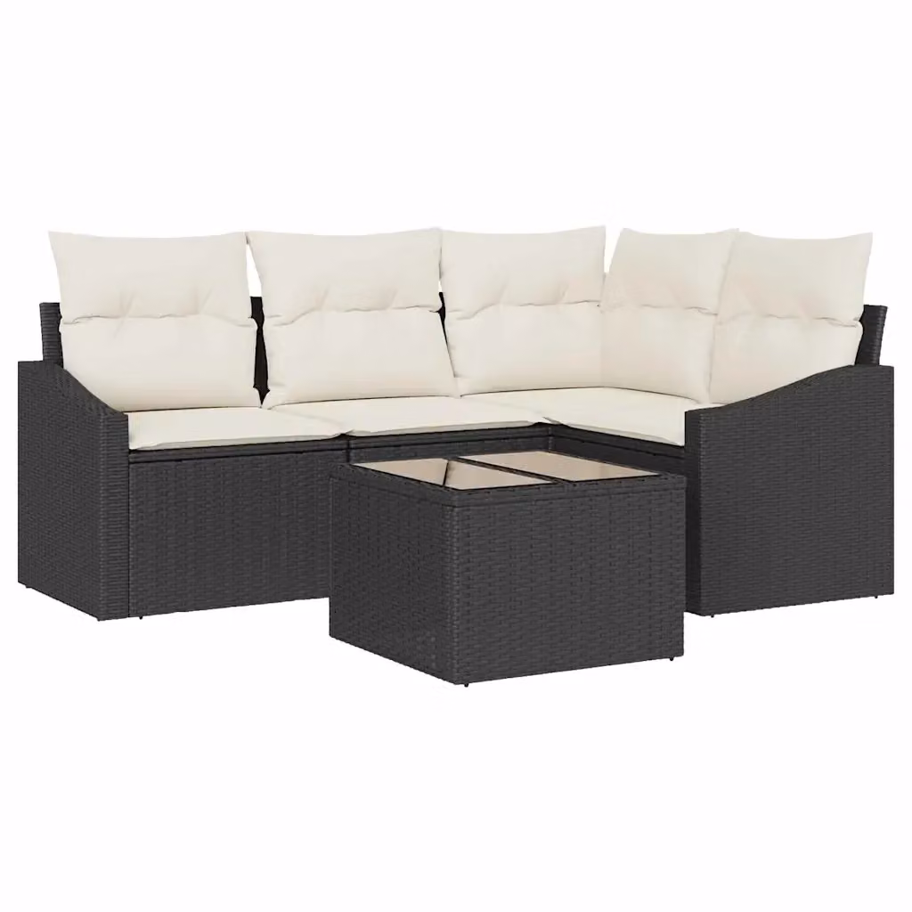 Set Divano da Giardino vidaXL 5 Pezzi a Forma di L con Tavolino, Colore Marrone e Beige, Struttura in Metallo e Polyrattan con Cuscini Inclusi – 2