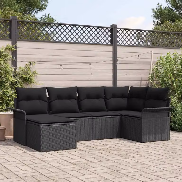 Set Divano da Giardino a L vidaXL 6 pz Nero con Cuscini e Struttura in Acciaio e Polyrattan