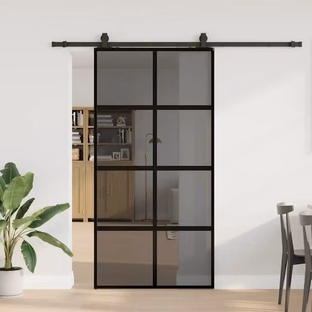Porta Scorrevole Moderna VIDAXL in Vetro Temperato Trasparente e Alluminio con Ferramenta Nera L: 102,5 cm, H: 205 cm