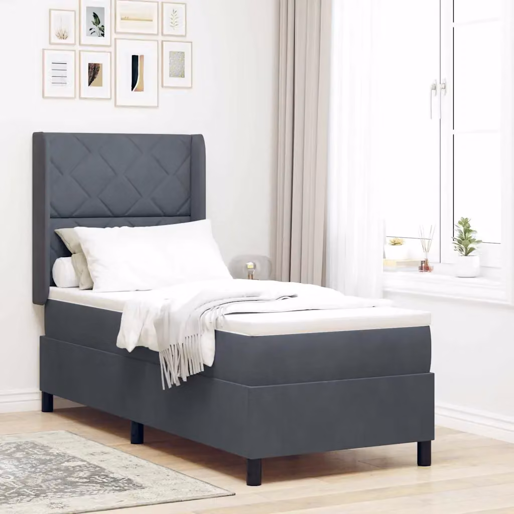 Letto a molle con testiera vidaXL in velluto grigio, L 80 x P 200 cm