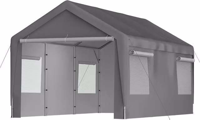 Carport Tenda 3x6 m Grigio con Pareti Removibili, Finestre Avvolgibili e Telaio Metallico