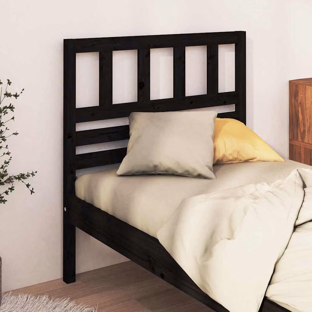 Testiera per letto vidaXL in legno massello di pino, colore nero, L 96 cm x P 4 cm x H 100 cm