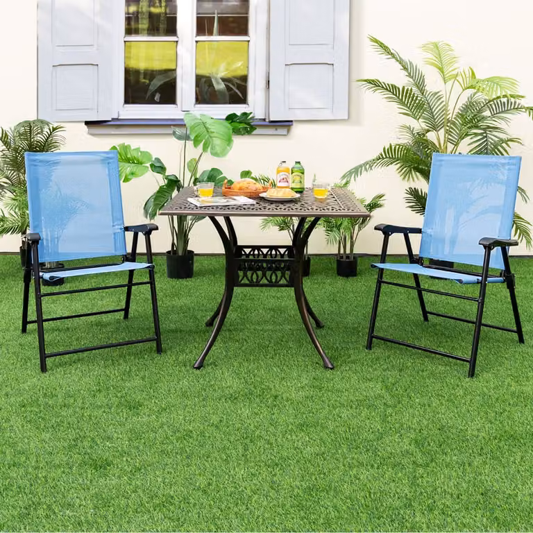 Set di 2 sedie pieghevoli da giardino con braccioli Costway in metallo e tessuto textilene Blu