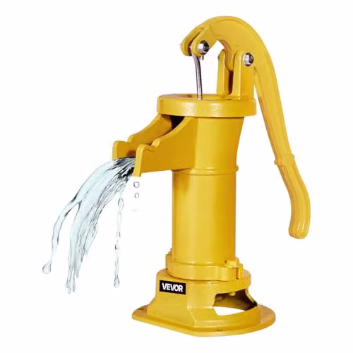 VEVOR Pompa Manuale per Pozzo, Sollevamento Massimo di 7,6 m, Pompa Manuale per Acqua in Ghisa Antica, Attacco NPT, Facile Installazione, Vecchio Stile per Giardino Esterno, Stagno, Giallo