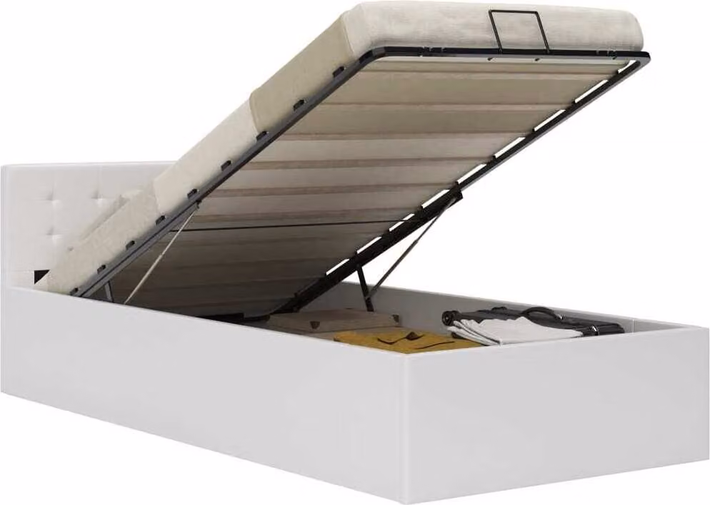 The Living Store Letto contenitore idraulico in ecopelle bianca 90×200 cm