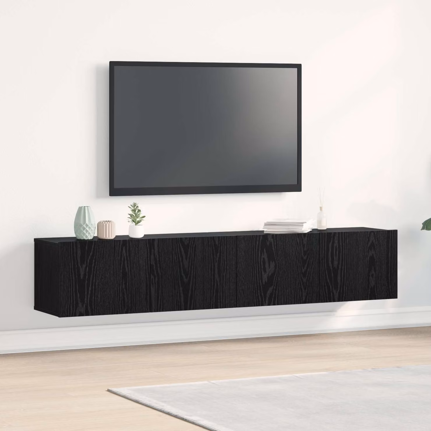 Set di 2 carrelli porta TV mobili vidaXL in legno ingegnerizzato Rovere Nero opaco