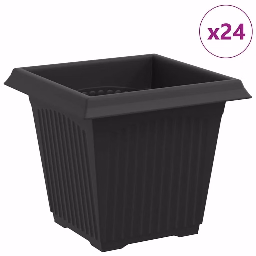 Vaso quadrato per fiori 24 pcs Nero 16 x 16 x 14 cm Plastica