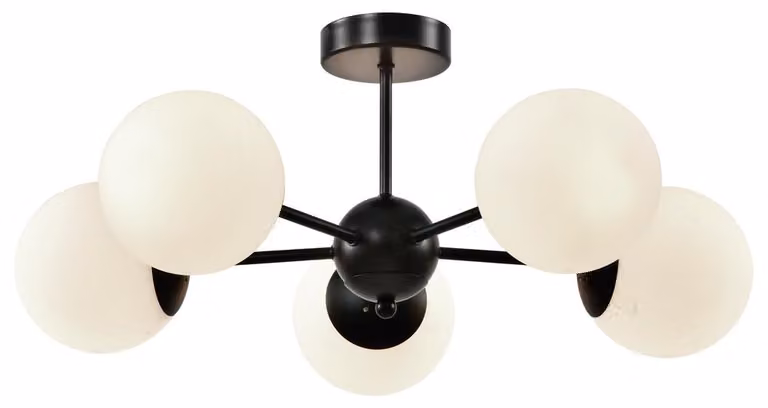 Lampada da soffitto con sfere bianche Calari, bianco e nero, 5xE14x40W, metallo, dimensioni: 28x60x60 cm, IP20, Candellux