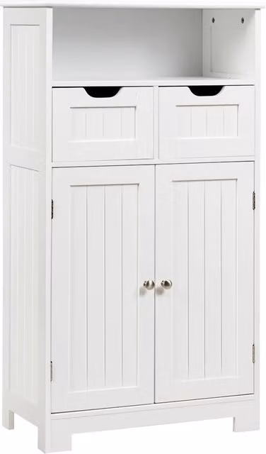 Armadio del bagno con una mensola aperta, Credenza per cucina con 2 ante e 2 cassetti Bianco
