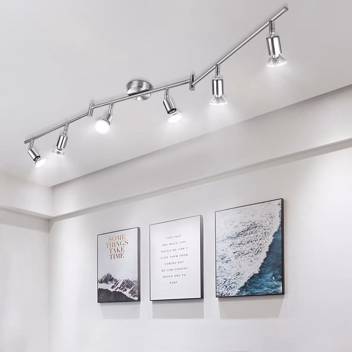 Lampada a soffitto a 6 luci, attacco GU10, orientabile, finitura nichel opaco, metallo