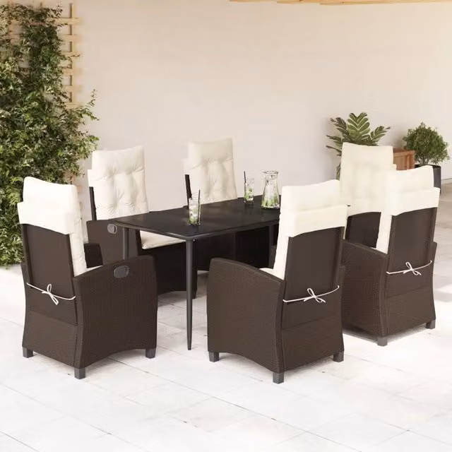 Set da Pranzo da Giardino VIDAXL in Polyrattan Marrone con Tavolo in Vetro e 7 Pezzi