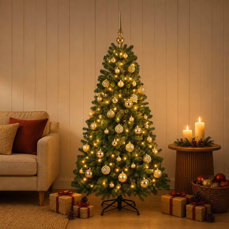 Albero di Natale artificiale con decorazioni natalizie, altezza 150 cm, 150 luci LED