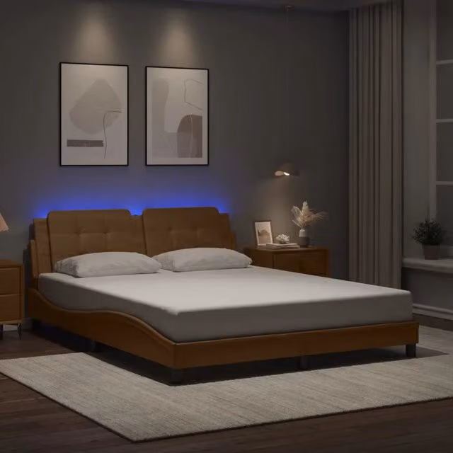 Giroletto Zadar vidaXL con LED e porta USB, colore marrone, L/P/H: 160 x 200 x 74,5 cm – 1