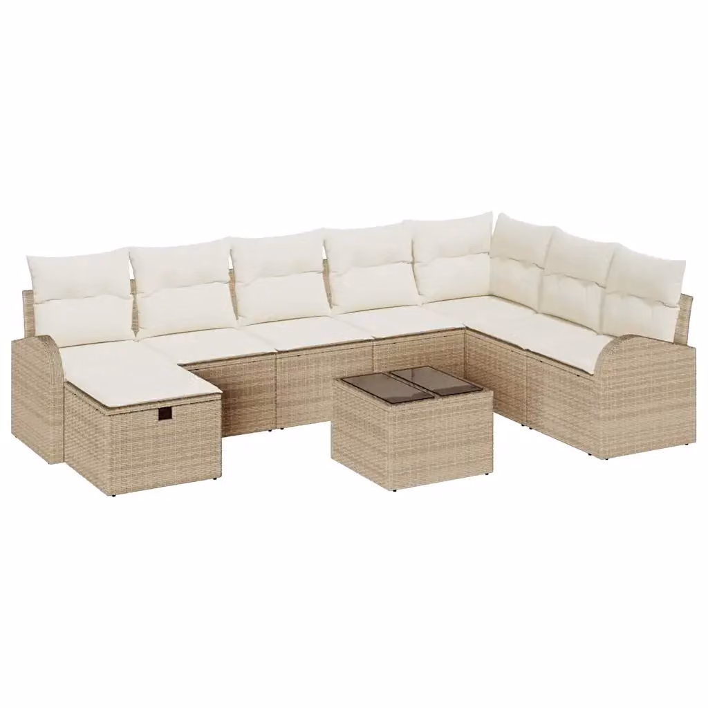 Set di divani da giardino vidaXL in polyrattan beige e bianco con cuscini inclusi – 2