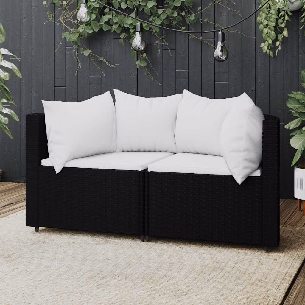 Set di 2 Divani Angolari da Giardino vidaXL in Polyrattan Nero con Cuscini