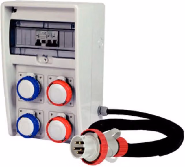 Quadro di distribuzione Fanton Fme 74.321 con spine 2P 220V e 2P 380V grado di protezione IP65 disponibile in bianco o nero