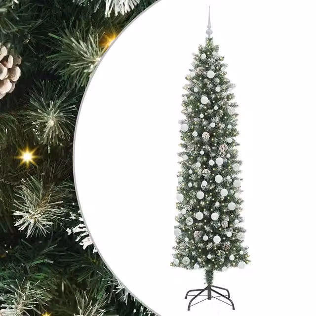 Albero di Natale artificiale sottile vidaXL, verde e bianco, Altezza: 210 cm – 1