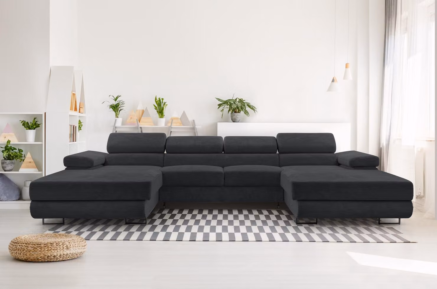 AX LIVING Divano a U grigio scuro con funzione letto - Arborio U 352 cm