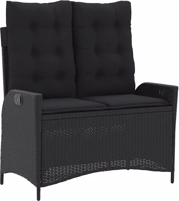Panchina Reclinabile da Giardino | Panca da Giardino con Cuscini Nera in Polyrattan