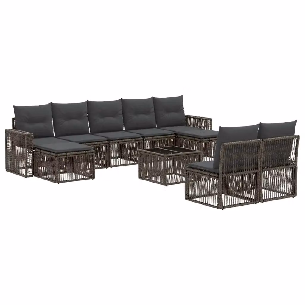 Set Divano da Giardino vidaXL 10 Pezzi a Forma di U in Polyrattan Grigio e Antracite con Cuscini e Tavolino – 2
