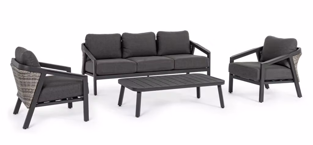 Set salotto da giardino Cordova Bizzotto antracite con divani, poltrone e tavolino in alluminio verniciato a polvere e cuscini in tessuto olefinico – 2
