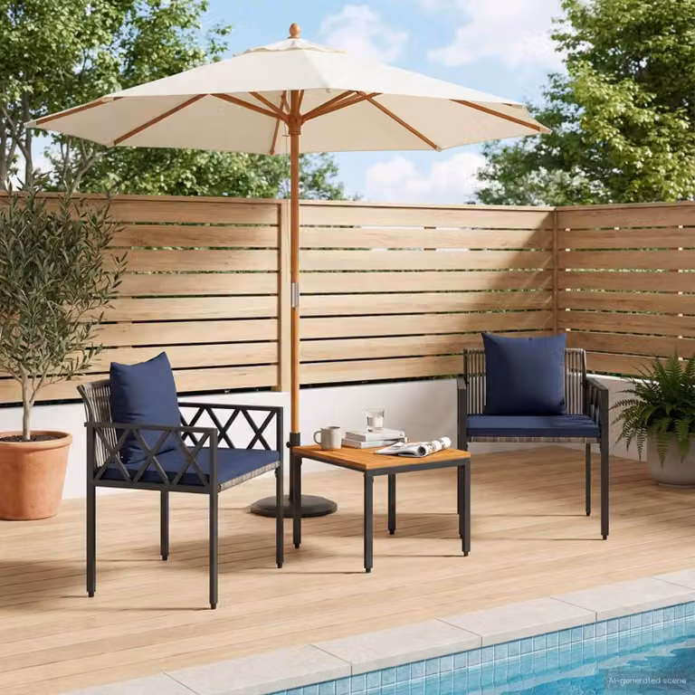 Maison Exclusive - Set di mobili da giardino, 3 pezzi, grigio e blu navy, in rattan sintetico
