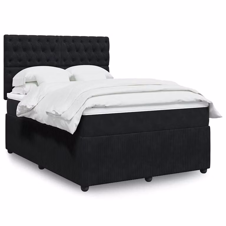 vidaXL Giroletto a Molle Ibrido con Materasso in Velluto Nero L/P: 140 x 200 cm
