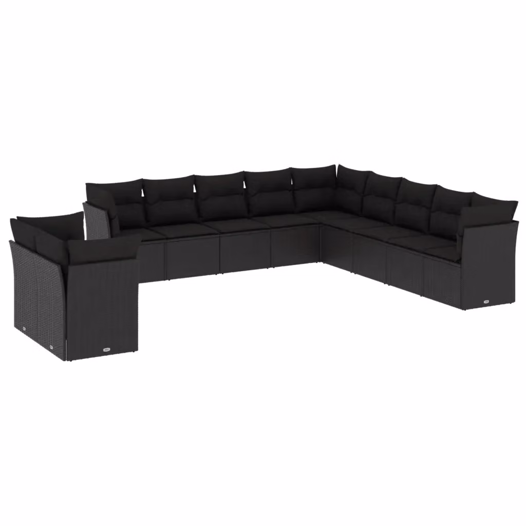 Set di divani da giardino a L VIDAXL in polyrattan nero con 11 pezzi e cuscini inclusi – 2