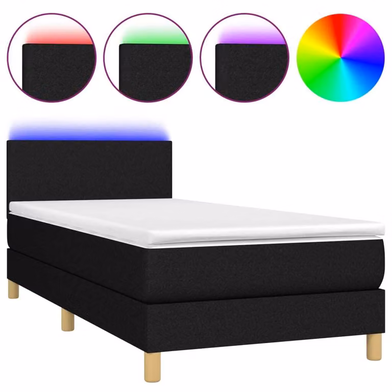 Letto a Molle con Materasso e LED Nero 90x200 cm in Tessuto