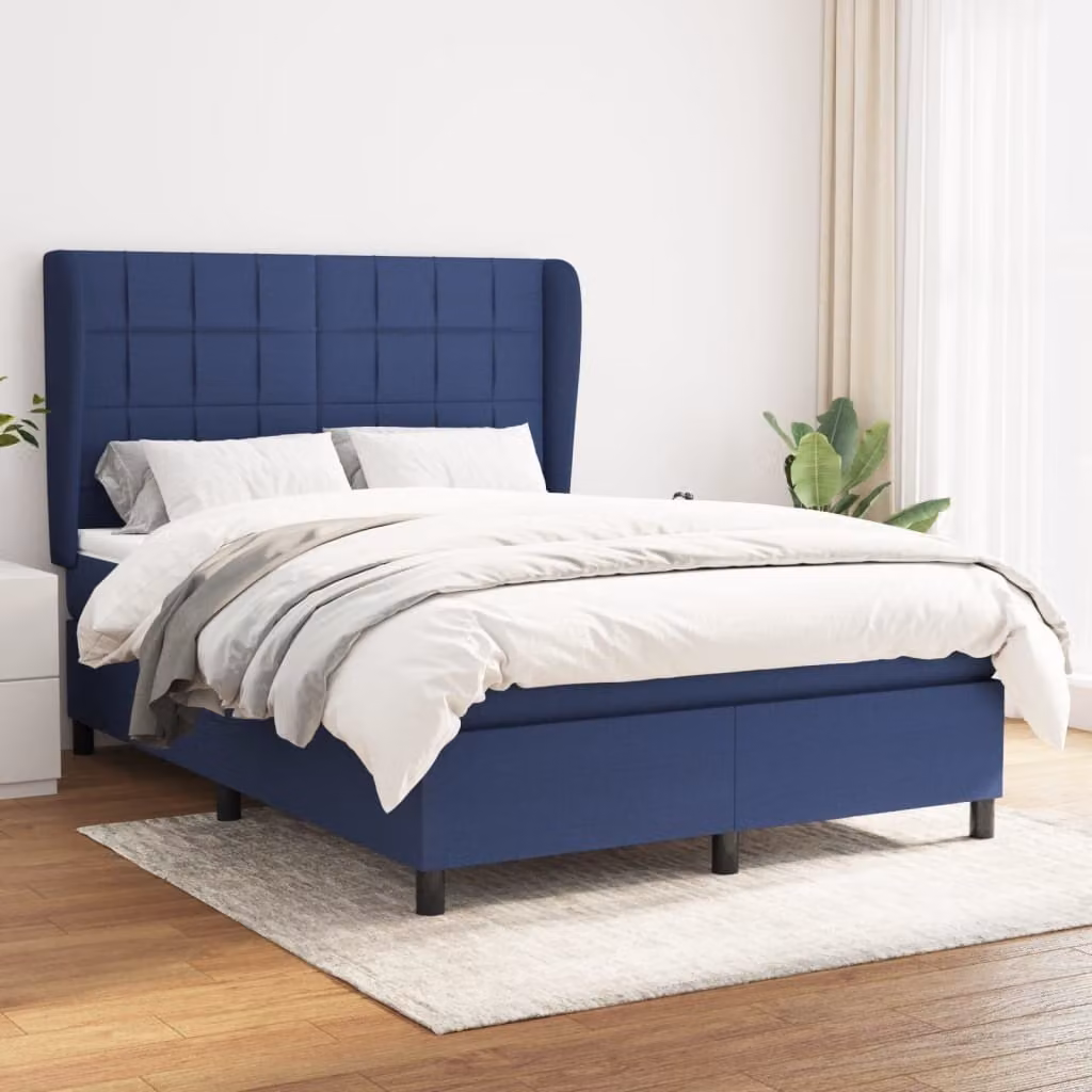 The Living Store Letto a molle con materasso Blu 140x200 cm in tessuto