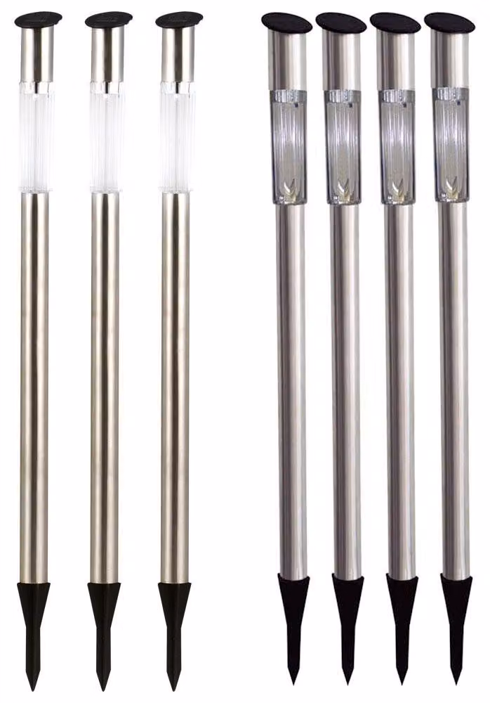 Set da 7 lampade LED solari da infilare nel terreno, acciaio inossidabile, picchetto, H 70 cm