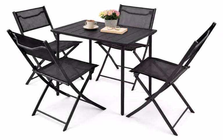 Set mobili da giardino da 5 pezzi | gruppo di posti a sedere gruppo da pranzo | 1xtable, 4x sedie pieghevoli | dimensioni del tavolo ca. H. 72 x W. 80 x D. 55 cm | Set Giardino – Sumila 80x55
