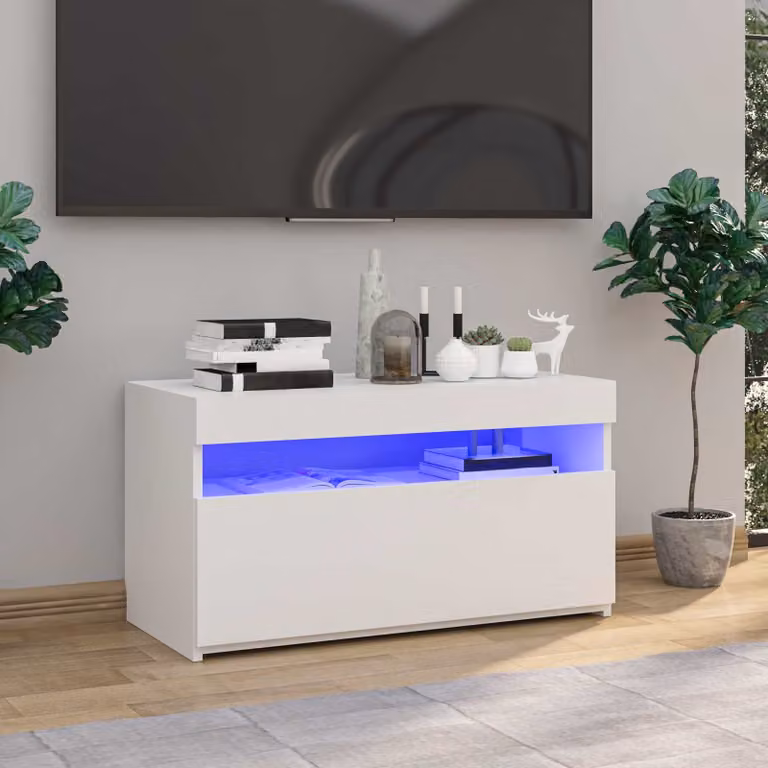 vidaXL Mobile Porta TV Moderno con Luci LED Bianco Lucido L: 75 cm, P: 35 cm, H: 40 cm