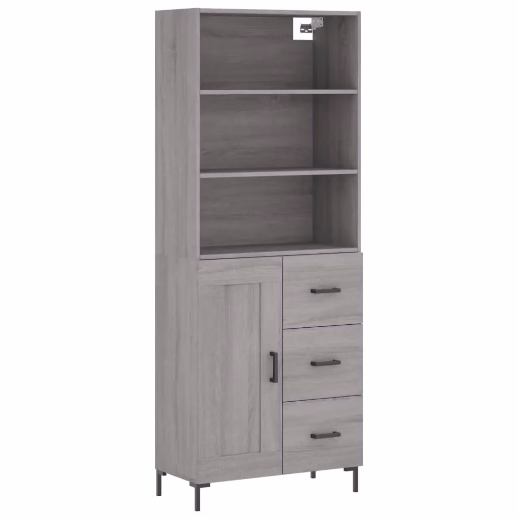 Credenza moderna vidaXL in legno e metallo, Grigio, L: 69,5 cm, P: 34 cm, H: 180 cm – 2