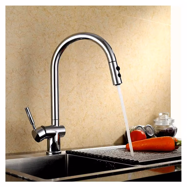 Rubinetto in ottone con beccuccio estraibile verso il basso, per acqua calda e fredda, da montare su piano, miscelatore monocomando per lavello, colore nero, economicamente vantaggioso