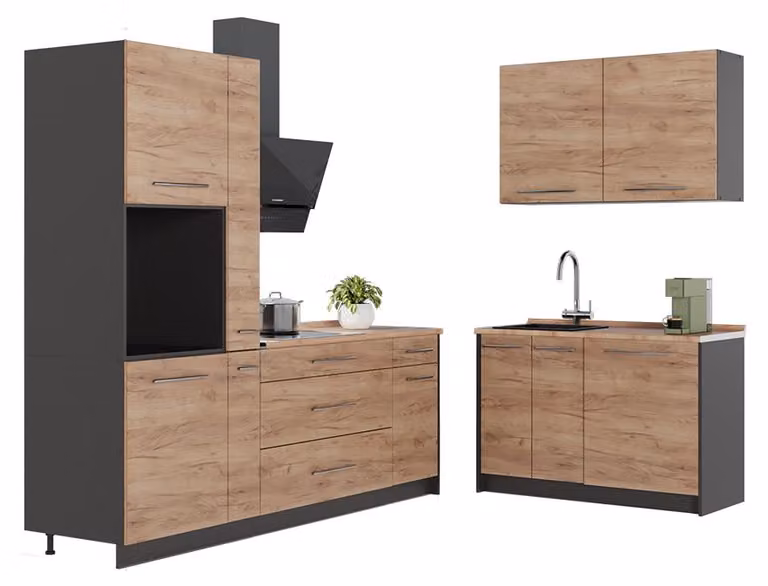 Cucina Vicco Fame-Line Rovere dorato/Antracite 220 x 120 cm, PL Marmo, Model 64949