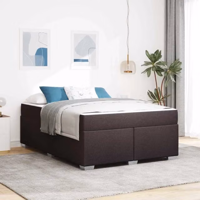 Struttura letto moderno vidaXL in tessuto marrone con legno ingegnerizzato L: 160 cm, P: 200 cm, H: 66 cm – 1