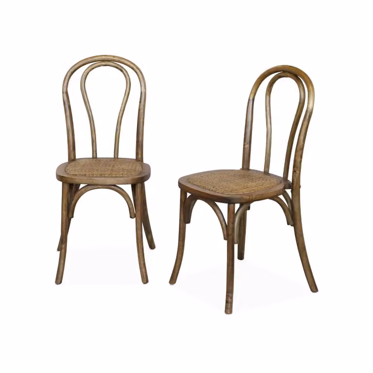 Set di 2 sedie impilabili Sweeek in legno e rattan marrone per cucina e sala da pranzo