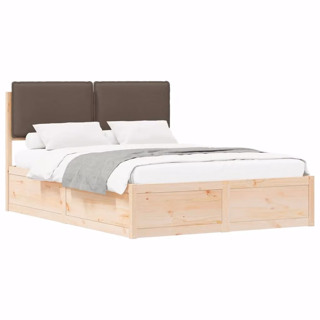 Letto con Testiera Rivestita in Tessuto Beige e Struttura in Pino Massello vidaXL L/P: 160 x 200 cm – 2