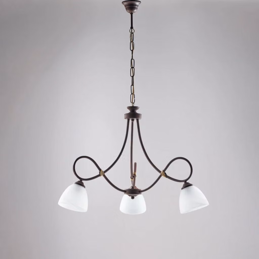 Lampadario a sospensione BeLight Dallas con 3 luci in metallo nero e ruggine e vetro bianco, altezza regolabile – 2