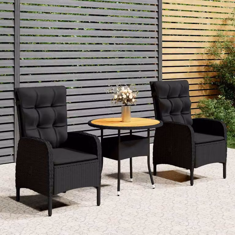 Set da Bistrot per Giardino e Terrazza vidaXL in Polyrattan e Legno di Acacia Nero Matt, 3 Pezzi