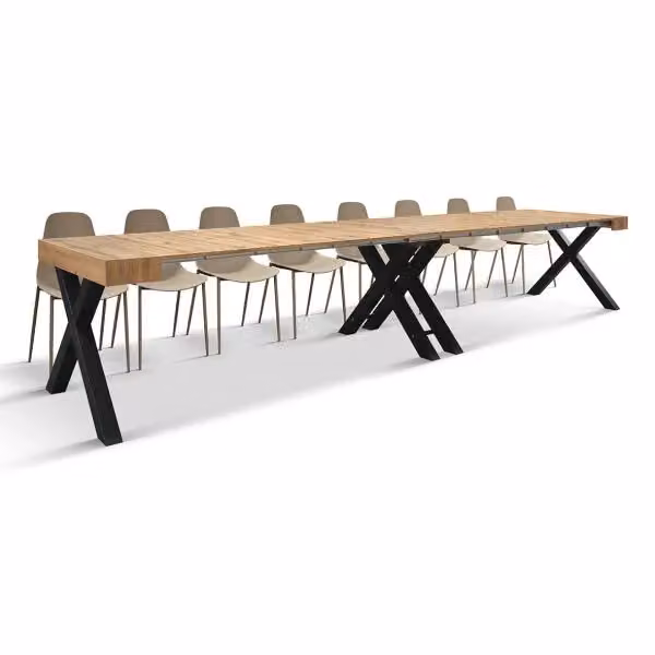 Consolle allungabile CASTIGLIONCELLO in legno effetto rovere rustico e gambe nere 45x90x76 – 402x90x76 cm