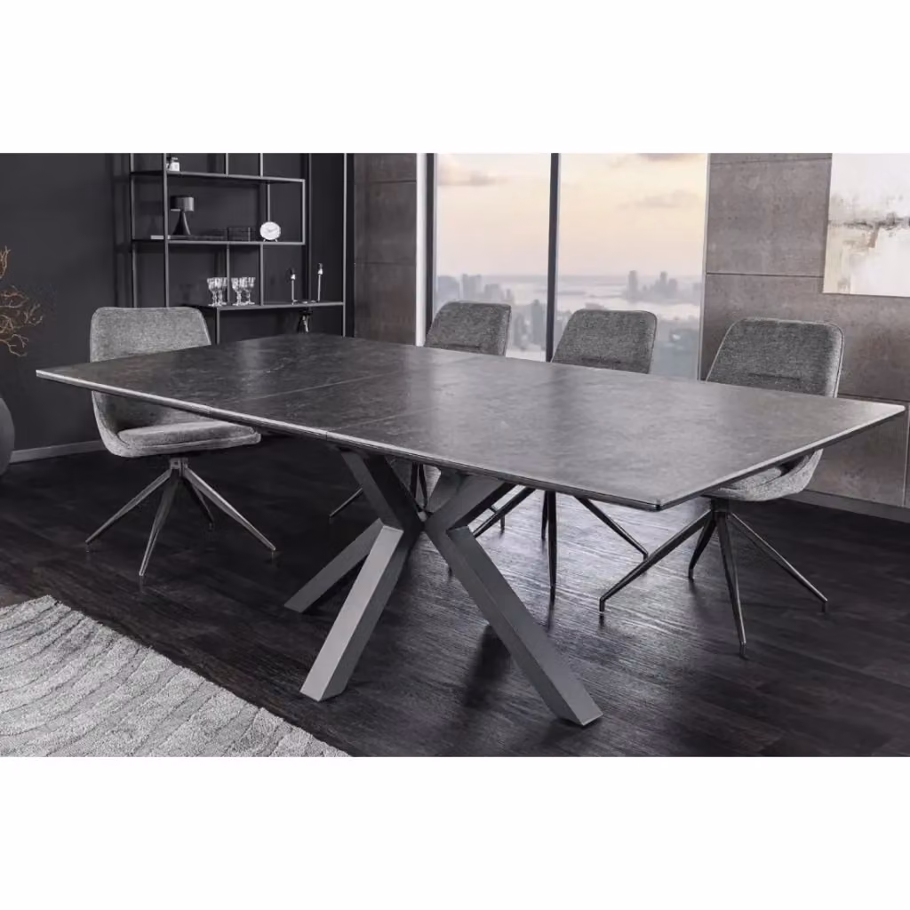 Tavolo da pranzo allungabile MEUBLORAMA in ceramica grigio opaco con design moderno e base centrale – 2
