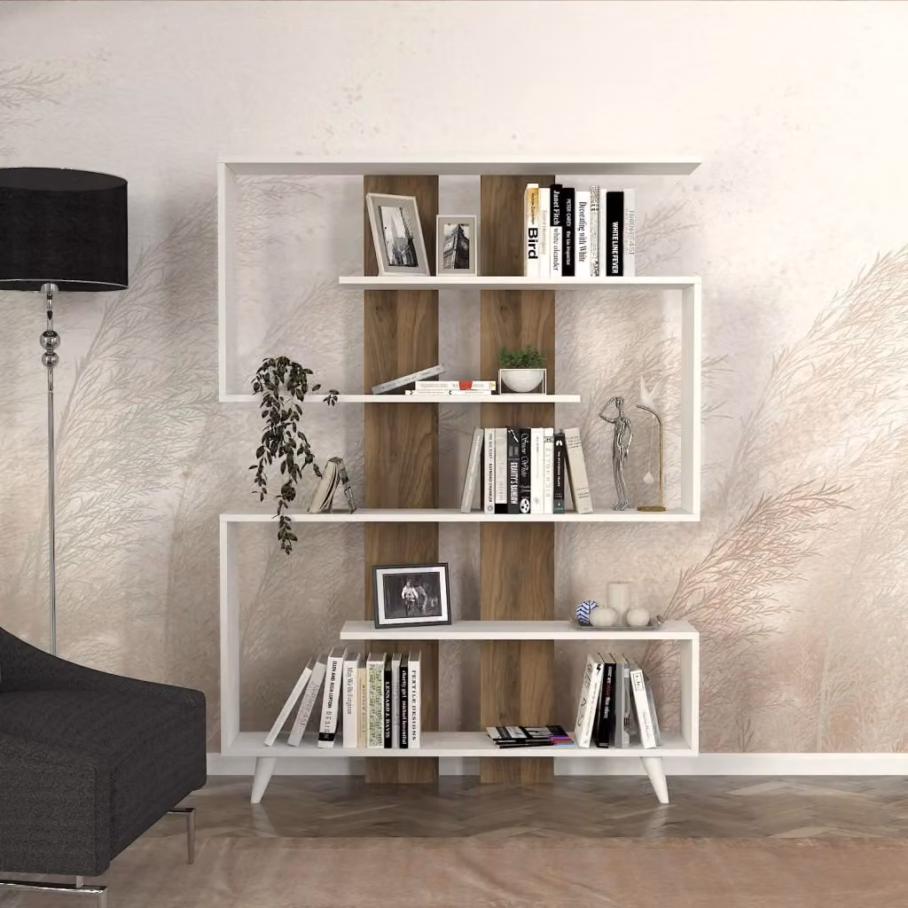 Libreria moderna in legno Rain di HANAH HOME, Marrone e Bianco, L 120 x P 20 x H 162 cm – 2